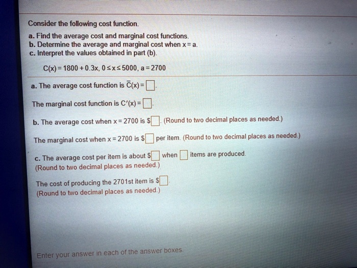 SOLVED: Consider the following cost function: a. Find the average cost ...