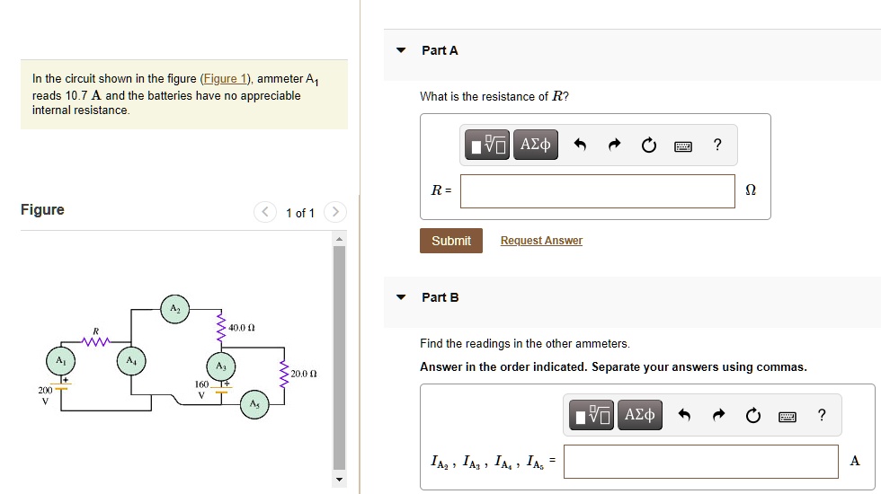 SOLVED In the circuit shown in the figure (Figure 1), ammeter A reads 10.7 A and the batteries