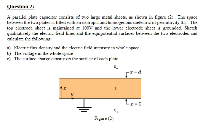 SOLVED: Question 2: A parallel plate capacitor consists of two large ...