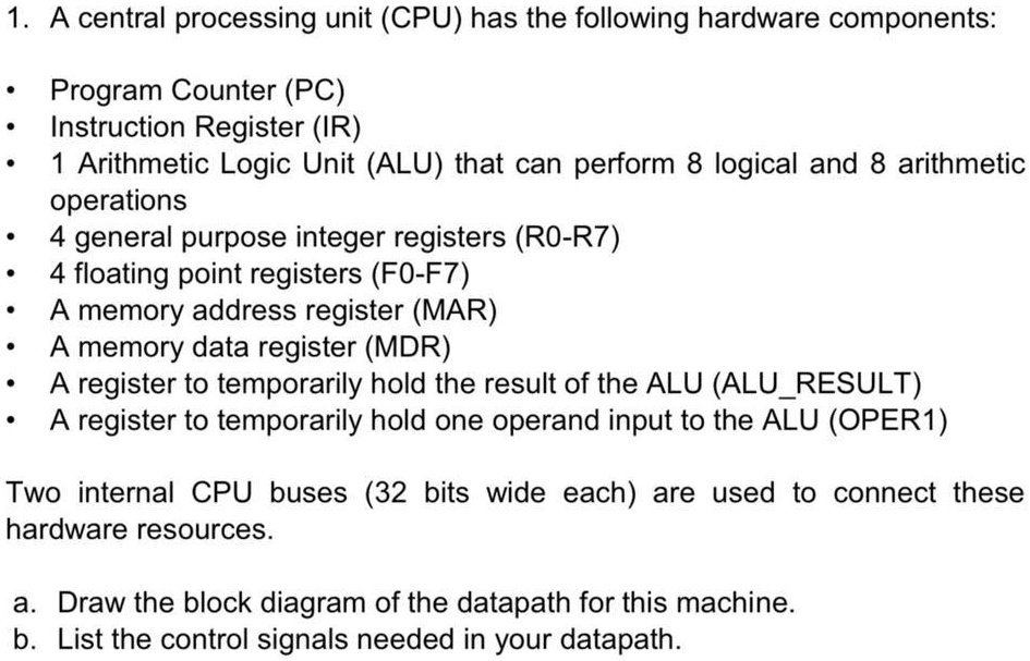 SOLVED: A central processing unit (CPU) has the following hardware ...