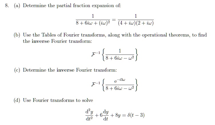 Determine The Partial Fraction Expansion Of 8 6iw 4i02 Iw Use The Tables Of Fourier Transforms