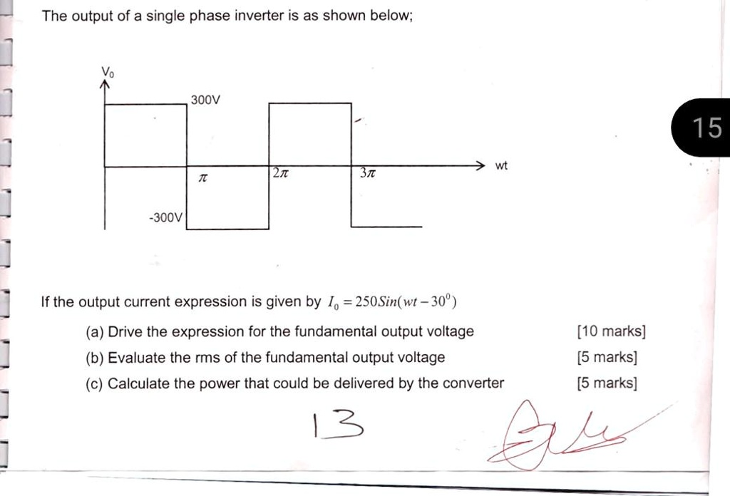 SOLVED The output of a singlephase inverter is as shown below Vo