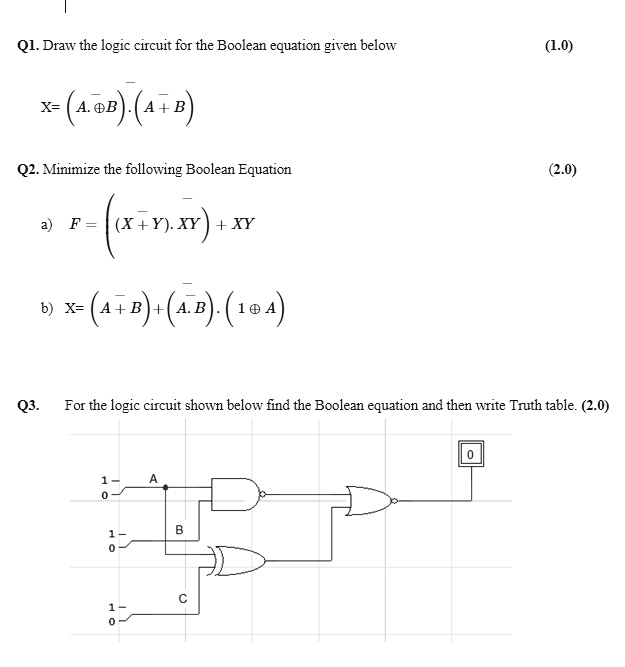 SOLVED: Q1. Draw the logic circuit for the Boolean equation given below ...