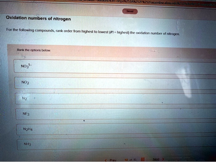 SOLVED Oxidation numbers of nitrogen For the following compounds, rank