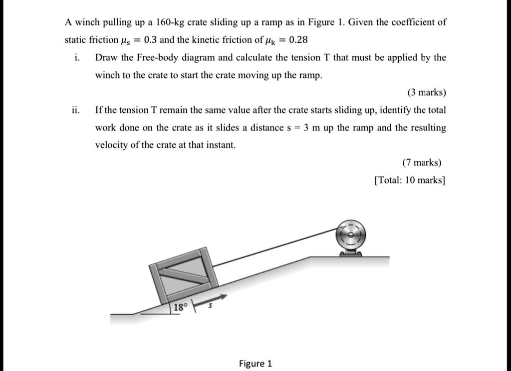 SOLVED A winch pulling up a [60kg crate sliding up a ramp aS in Figure [. Given the