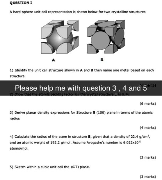 SOLVED:QUESTION I hard-sphere unit cell representation Is shown below ...