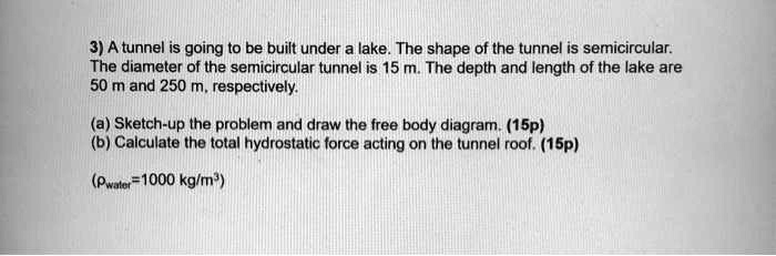 SOLVED: 3A tunnel is going to be built under a lake.The shape of the ...