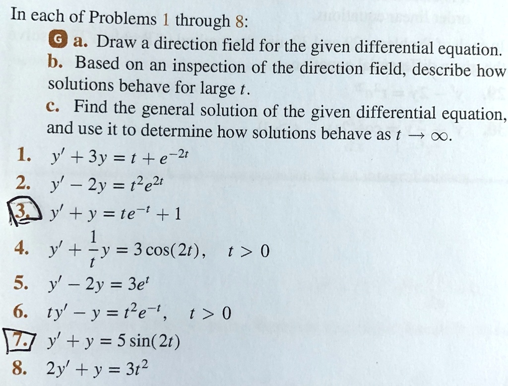 SOLVED: In Each Of Problems 1 Through 8: A. Draw A Direction Field For ...