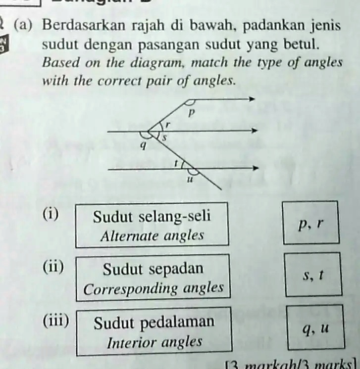 SOLVED: Based on the diagram, match the type of angles with the correct ...