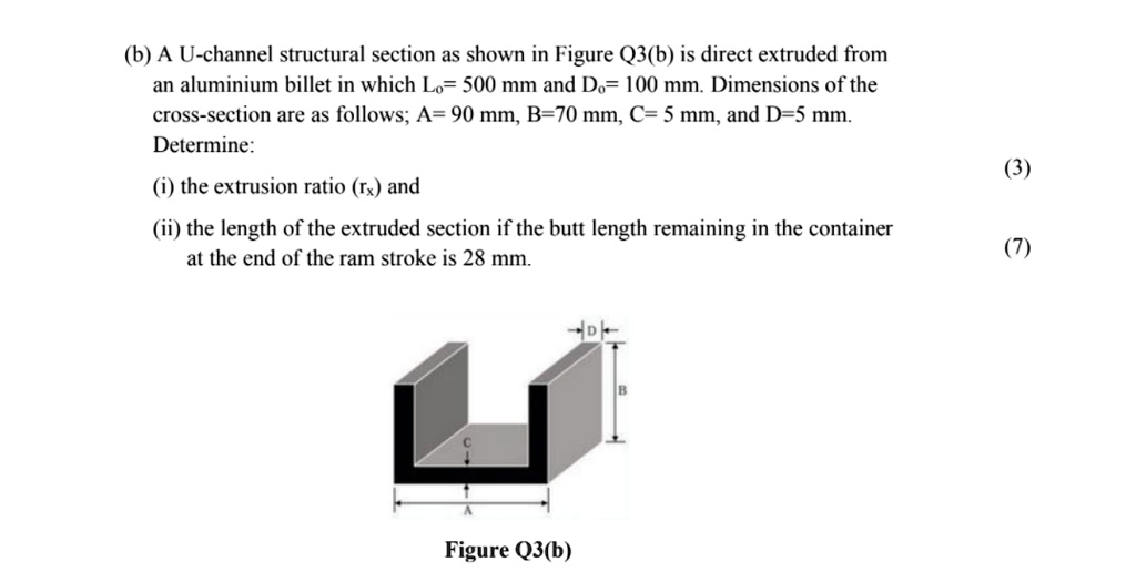 (b) A U-channel structural section as shown in Figure Q3(b) is direct ...