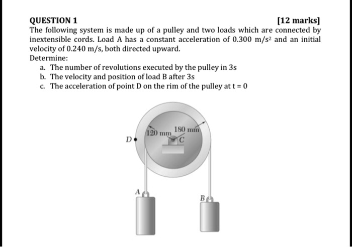 QUESTION 1 [12 marks] The following system is made up of a pulley and ...
