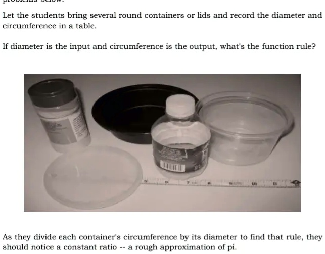 Let the students bring several round containers or lids and record the ...