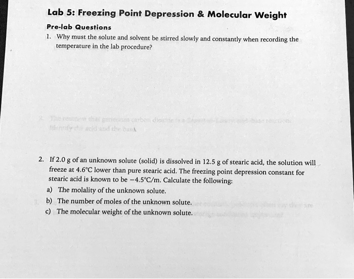 Lab 5 Freezing Point Depression Molecular Weight Prelab Questions