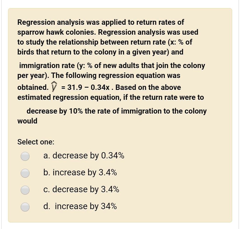 Regression analysis was applied to the return rates of sparrowhawk