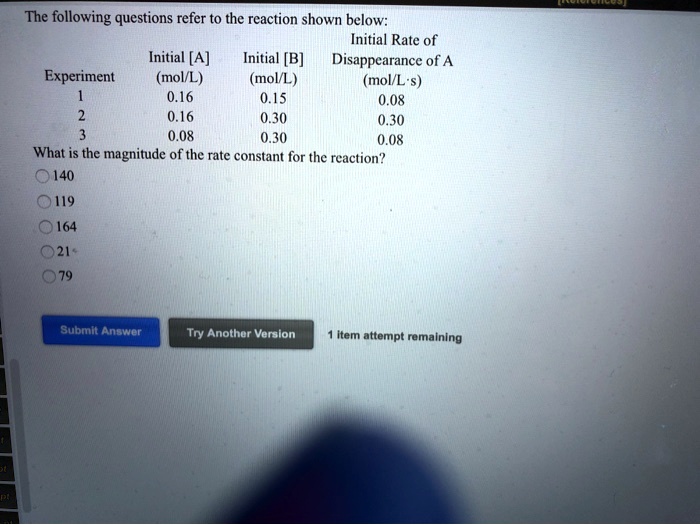 SOLVED: The following questions refer to the reaction shown below ...