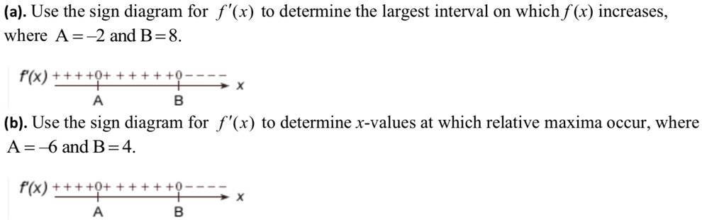 Relative Sign Math SOLVED: (a): Use the sign diagram for f'(x) to determine the largest ...