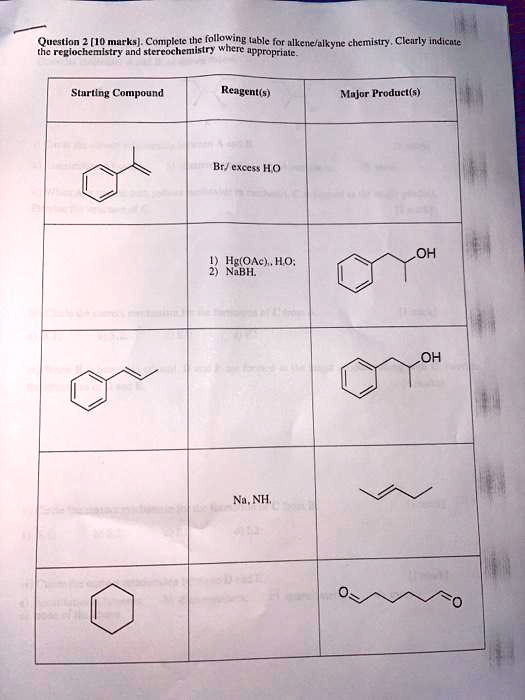 question mumaras complcte lhc following lable for nlkenclulkyne chamisiry cleirly indicaie thc reglochemistry and stereochemistr wm ppropriaie starting compaund reagents mojor products br ex 70227