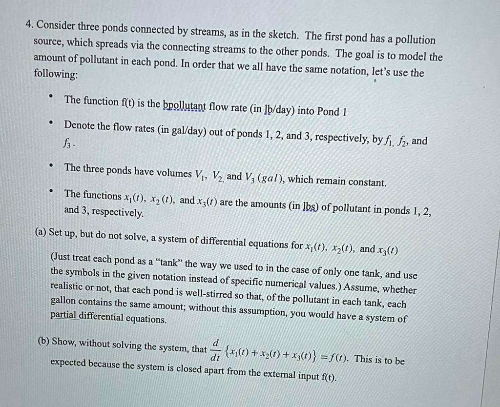 4 Consider Three Ponds Connected By Streams As In The Sketch Source ...