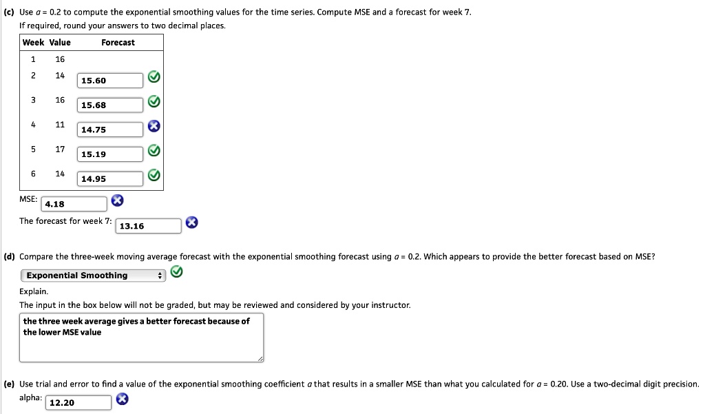 Use Î± = 0.2 to compute the exponential smoothing values for the time