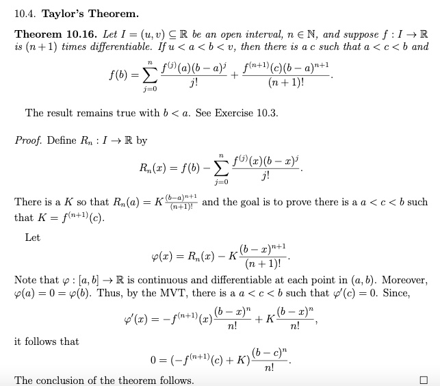Solved 10 4 Taylor S Theorem Theorem 10 16 Let U V G R Be An Open Interval N A N And Suppose F I R Is N 1 Tirnes Differentiable If Solved 10 4 Taylor S Theorem Theorem 10 16 Let U V G R Be An Open Interval N A N And Suppose F I R Is N 1 Tirnes Differentiable If
