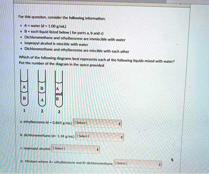 SOLVED For this question, consider the following information water (d