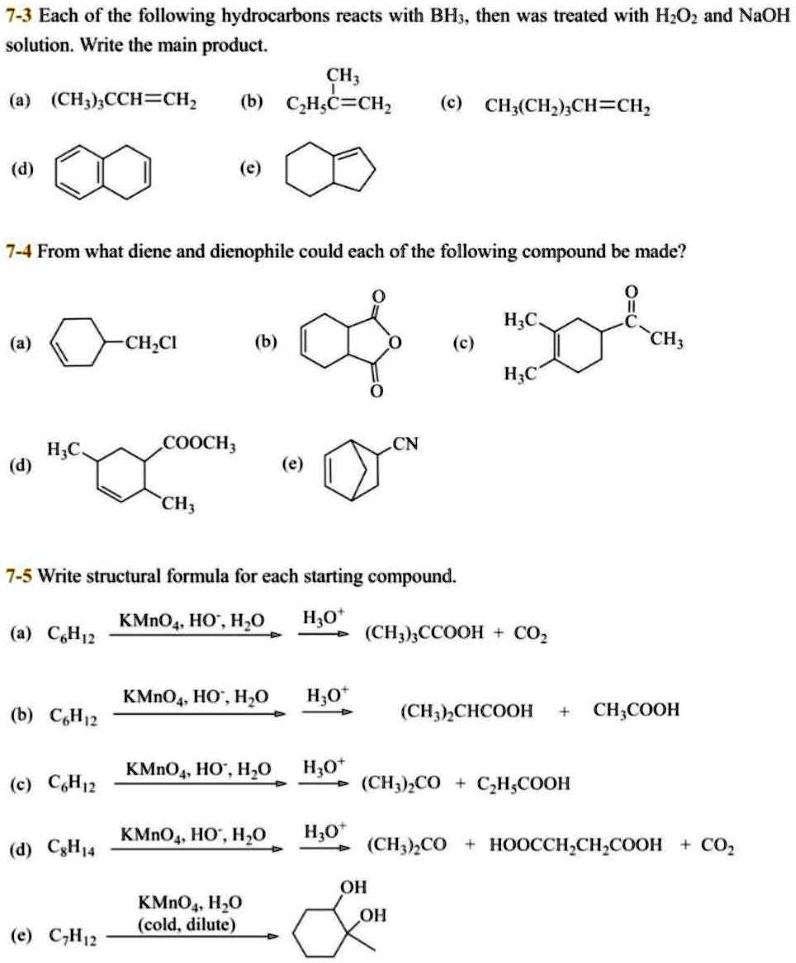 SOLVED: 7-3 Each of the following hydrocarbons reacts with BH3, then ...