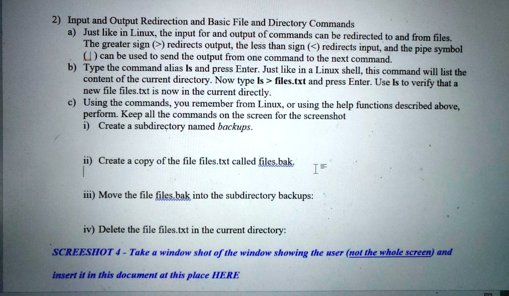 SOLVED: 2) Input and Output Redirection and Basic File and Directory ...