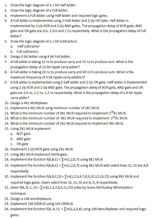 SOLVED: 1. Draw the logic diagram of a 1-bit Half Adder. 2. Draw the