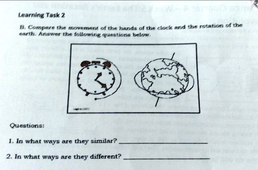 B. Compare the movement of the hands of the clock and the...