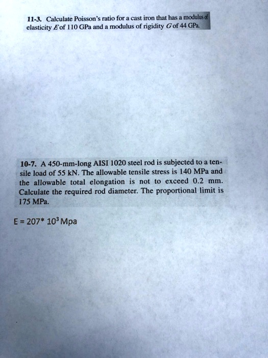 SOLVED 113. Calculate Poisson's ratio for a cast iron that has a