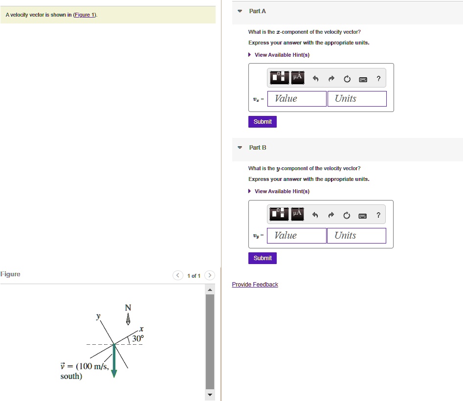 SOLVED: A velocity vector is shown in (Figure 1) Part A What is the z ...