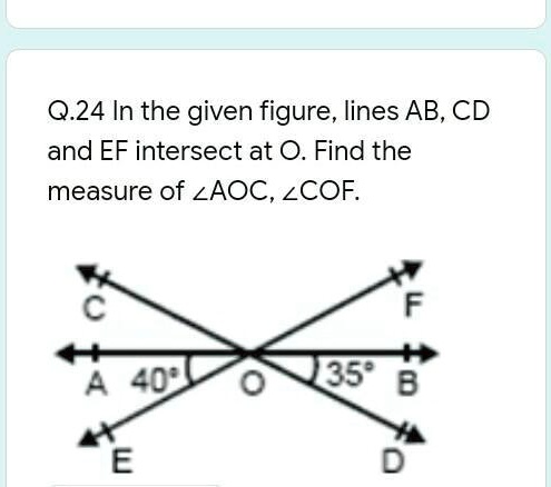 SOLVED: 'In The Given Figure, Lines AB, CD And EF Intersect At O. Find The'