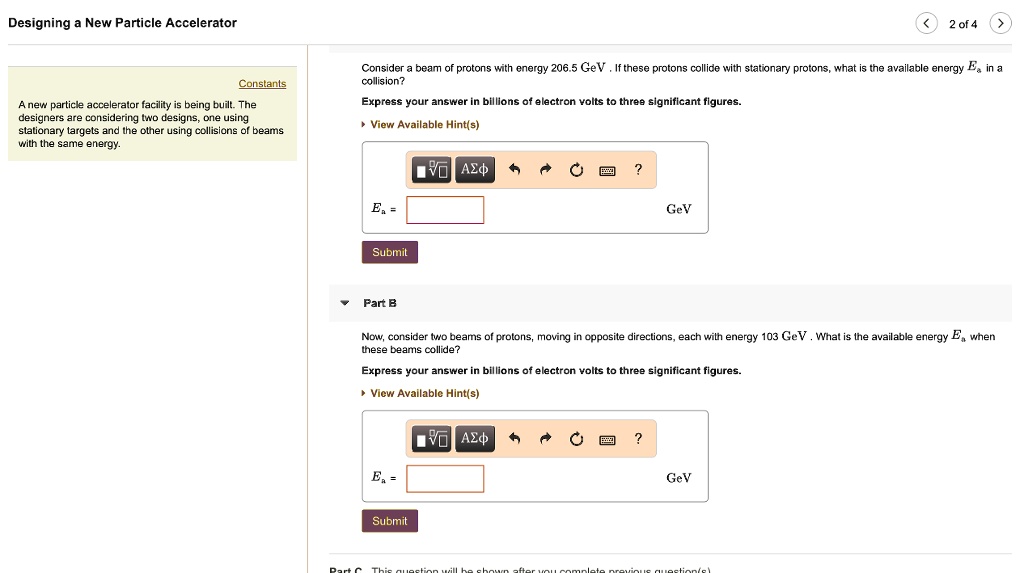 SOLVED: Designing a New Particle Accelerator 2 of 4 Consider a beam of ...