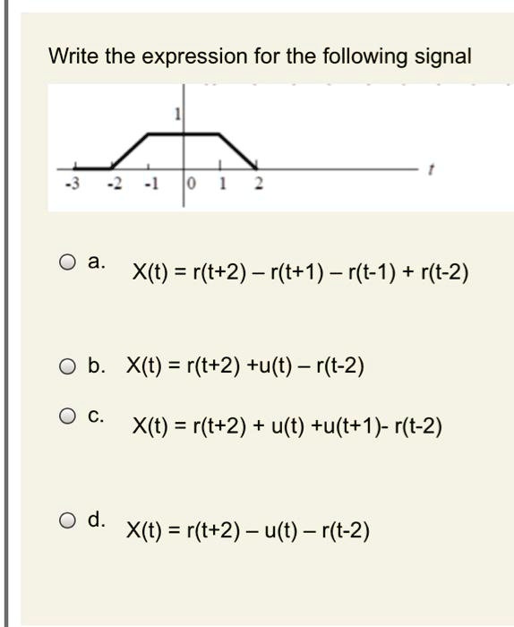 Solved Write The Expression For The Following Signal 2 3 X T R T 2 R T 1 R T 1 R T 2 B X T R T 2 U T R T 2 C X T R T 2 U T U T 1