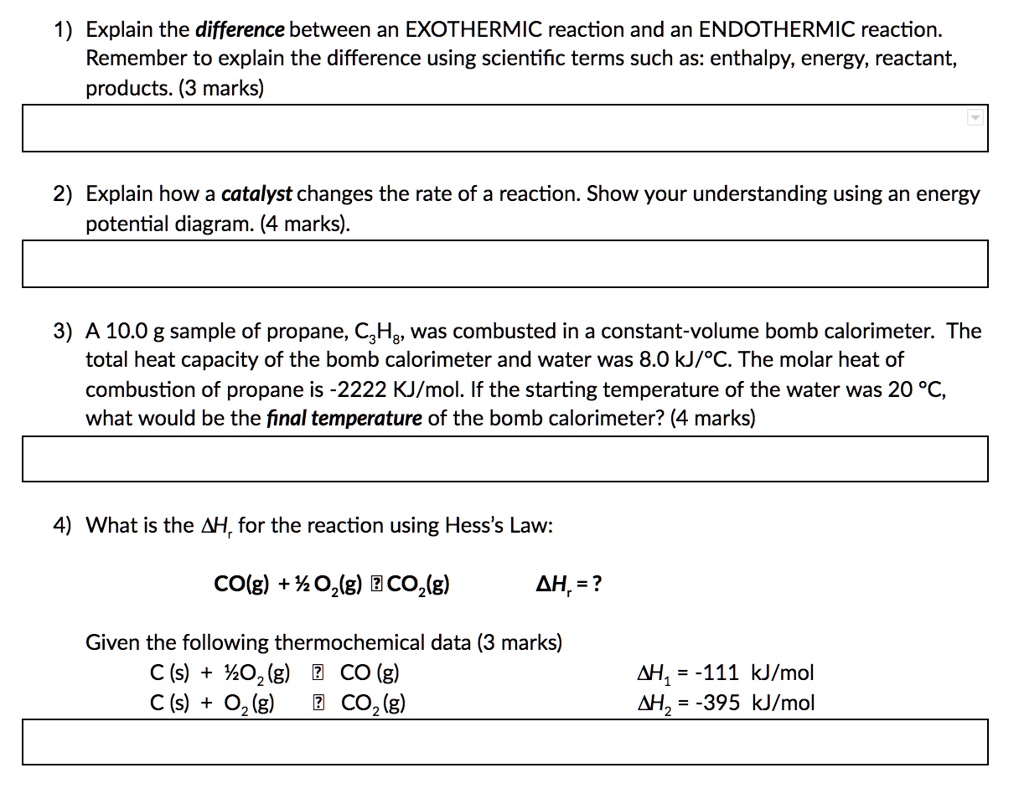 SOLVED 1) Explain the difference between an EXOTHERMIC reaction and an