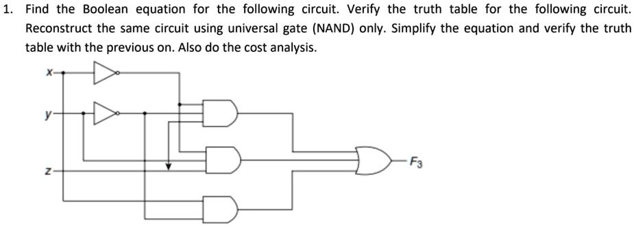 SOLVED: Find the Boolean equation for the following circuit. Verify the ...