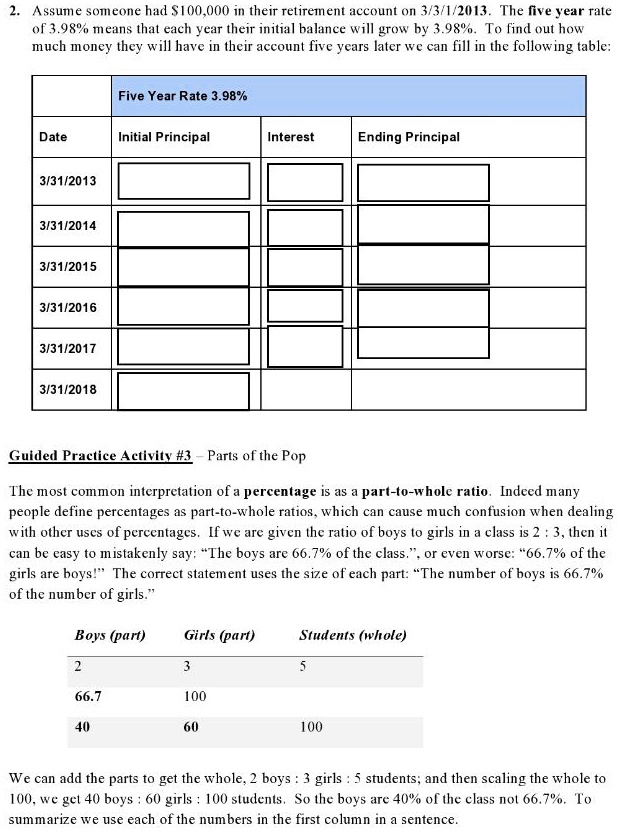 assume someone had s100000 in their retirement account on 3312013the five year rate of 398 means that each year their initial balance will grow by 398 to find out how much money they will ha 33572