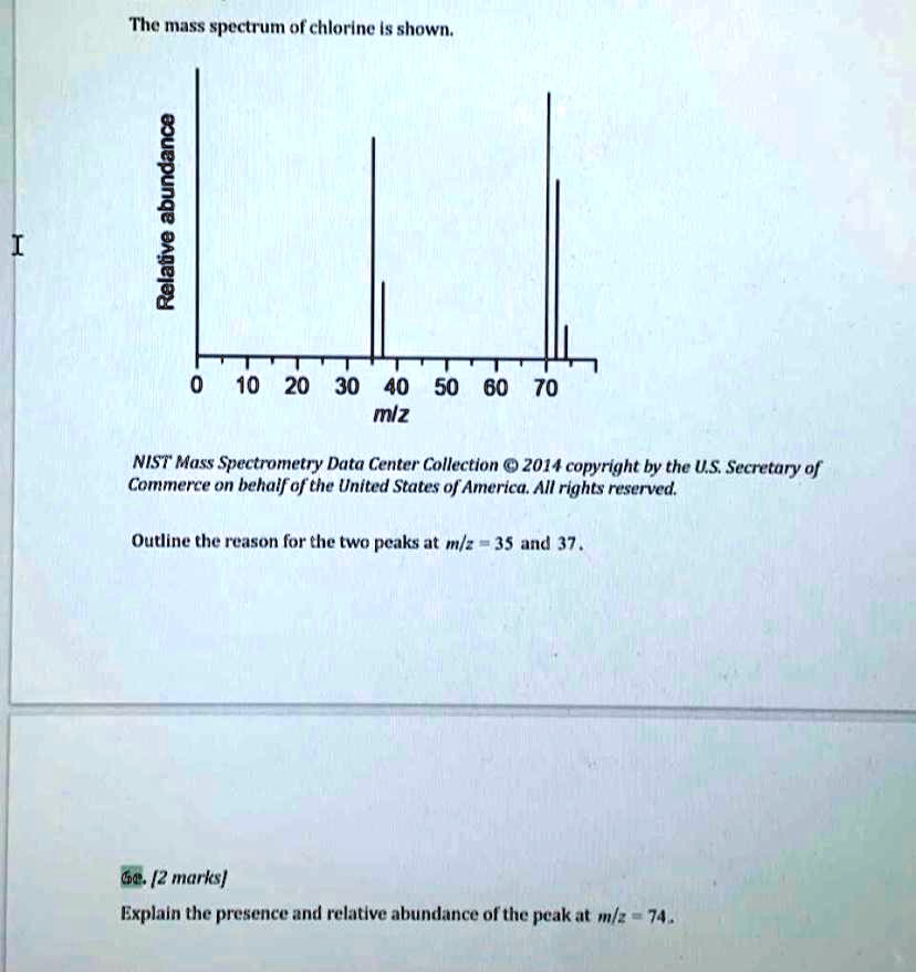 The Mass Spectrum Of Chlorine Is Shown 1 L 10 20 30 40 50 60 70 Mz Nist Mass Spectrometry Data 4454