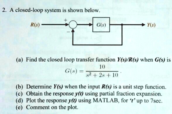 2. A closed-loop system is shown below. R(s) G(s) Y(s) (a) Find the ...