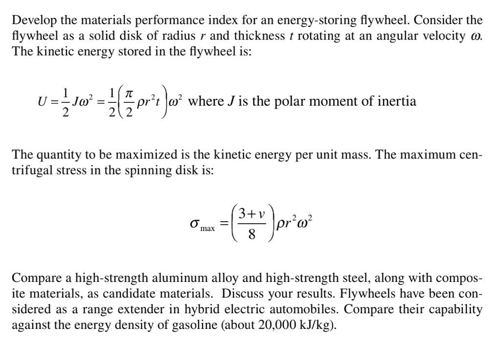 SOLVED Develop the materials performance index for an energystoring