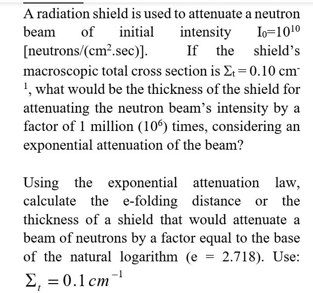 SOLVED A radiation shield is used to attenuate a neutron beam of