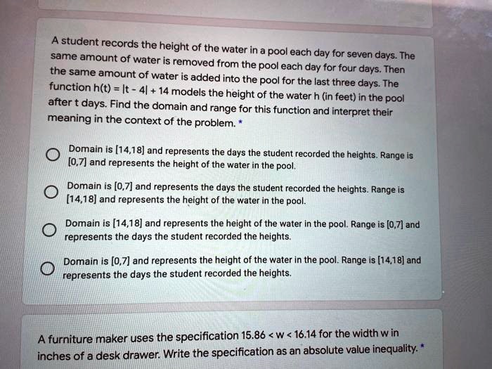 SOLVED A student records the height of the water same amount of ina