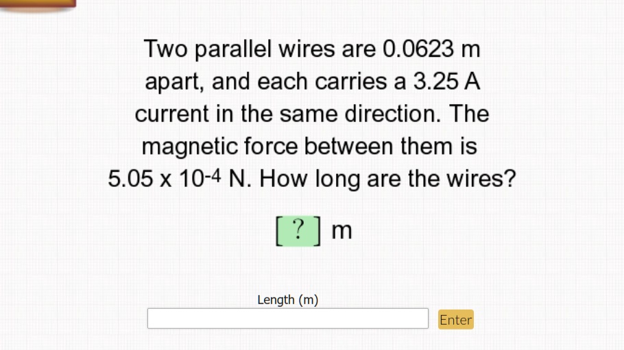 SOLVED Two parallel wires are 0.0623 m apart; and each carries a 3.25