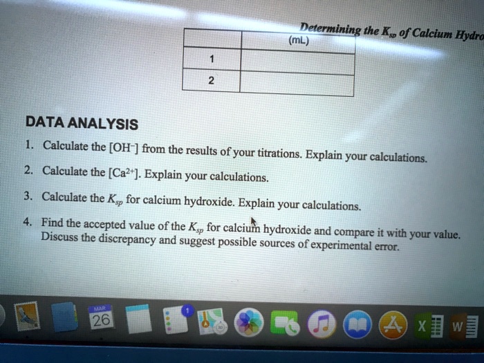 SOLVED Determining the K of Calcium Hydroxide (M) DATA ANALYSIS
