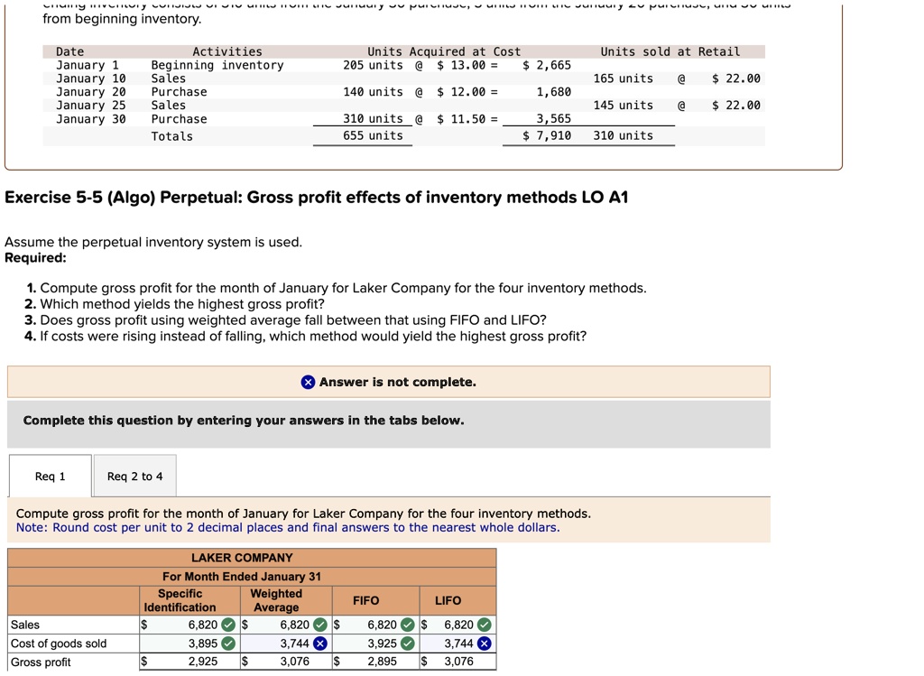 from beginning inventory. Exercise 5-5 (Algo) Perpetual: Gross profit ...