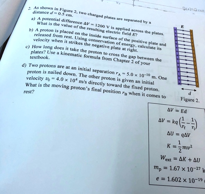 Solved As Shown In Distance D 0 5 Figure Cm Two Charged A Potential Plates Difference Are Separated What Is The Value 4v Of The 10 Resulting Vis B A Proton Is