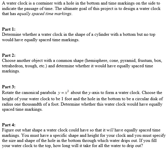SOLVED A water clock iS container With hole in the bottom and time