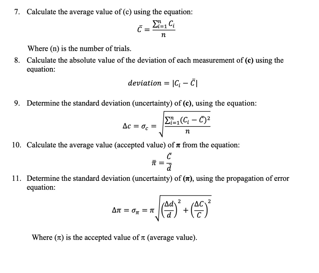 SOLVED:7. Calculate the average value of (c) using the equation: Xi-1Ci ...