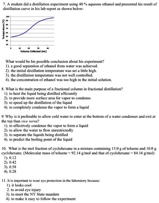 SOLVED A student did a distillation experiment using 40 aqueous
