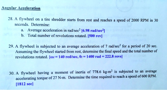 SOLVED: Text: Angular Acceleration 28. A flywheel on a tire shredder ...